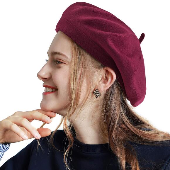 7698 2 Layers French Beret Elegant Winter Warm Hats For Women Cable Knit main image 5